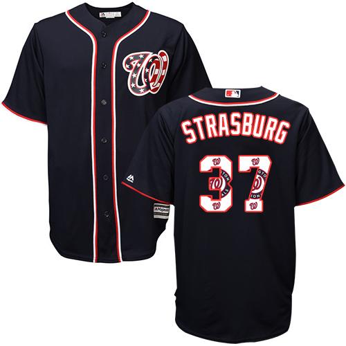 Nationals #37 Stephen Strasburg Navy Blue Team Logo Fashion Stitched MLB Jersey
